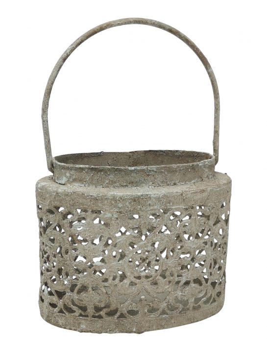 Petite Fleur Oval Lantern – Stone Grey