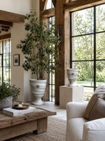 Load image into Gallery viewer, Botanical Elegance White Glazed Footed Urn - Set of 2
