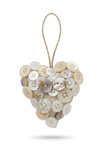 Load image into Gallery viewer, Cream button heart hanging decoration on a white background
