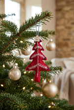 Load image into Gallery viewer, Red tree ornament styled on a Christmas tree with warm festive lights
