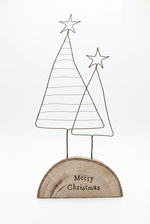 Load image into Gallery viewer, Wire Christmas tree decoration with Merry Christmas wooden base on a white background
