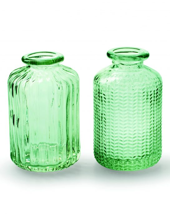 Jazz Green Mini Bottle Vase – pack of 4 (2 of each design)