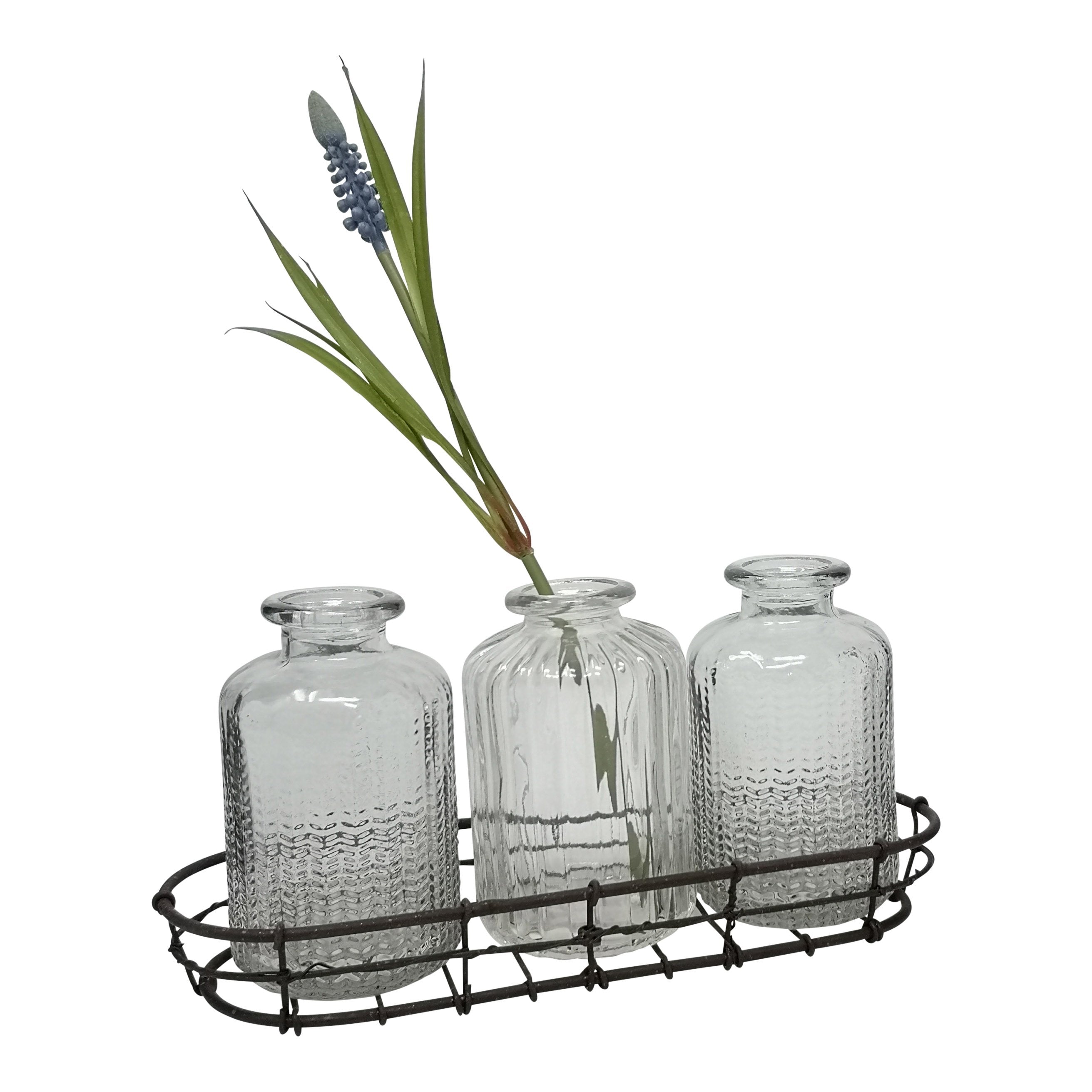 Wire Tray with 3 Mini Glass Bottles