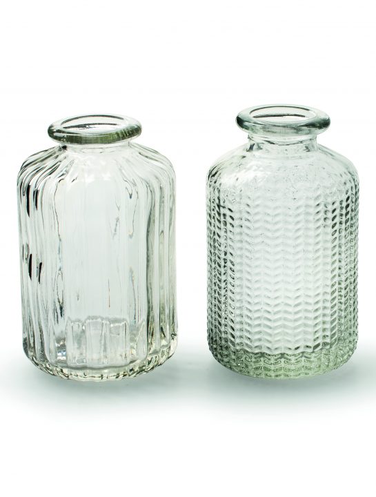 Jazz Clear Mini Bottle Vase – pack of 4 (2 of each design)