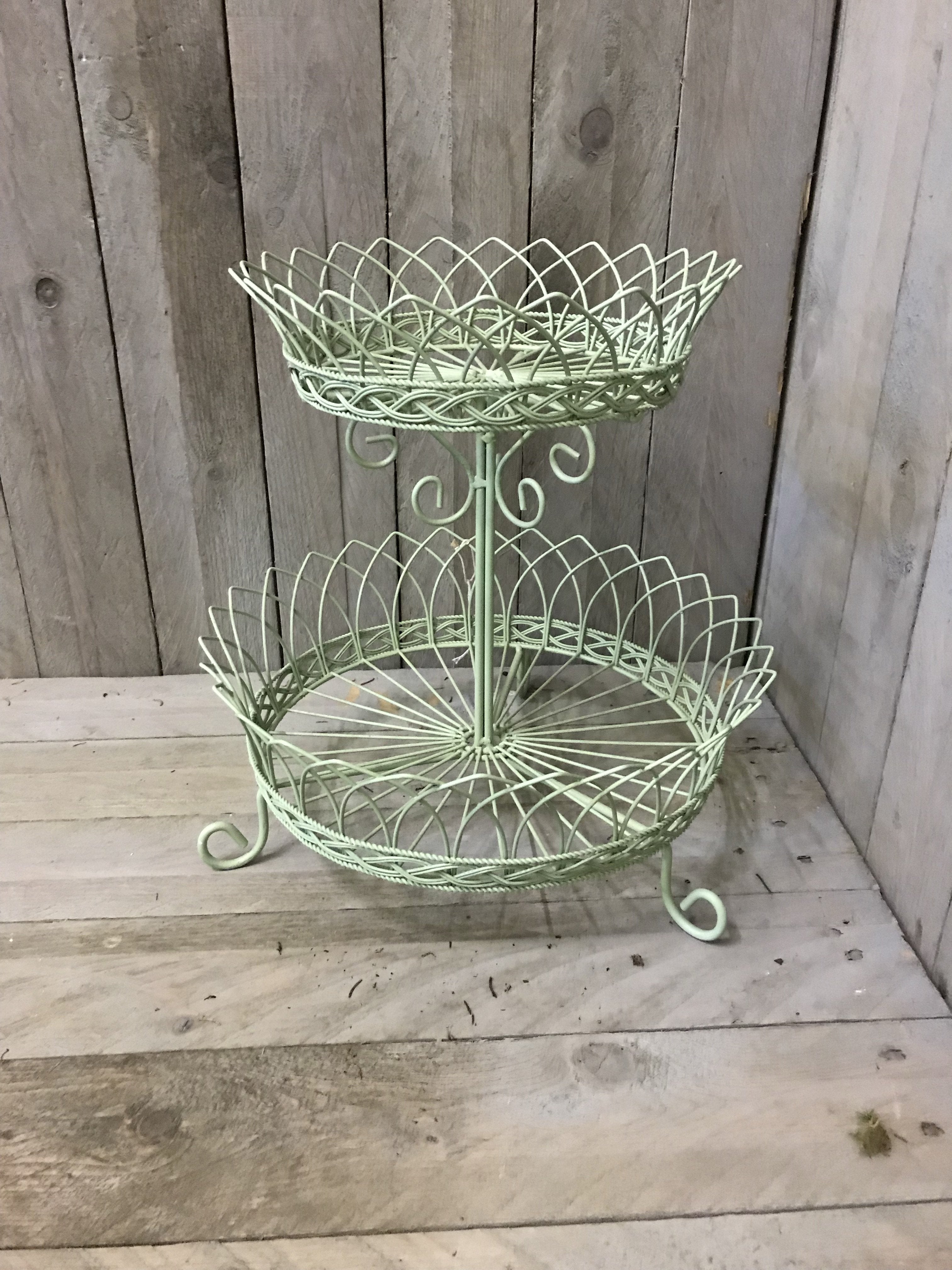 Two Tier Wire Basket - Pale Green