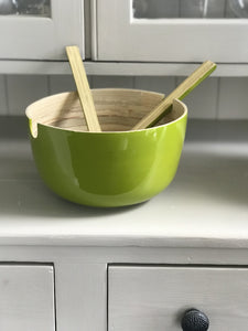 Bamboo Salad Bowl with servers green