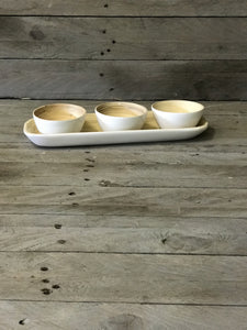 3 Bamboo Dipping bowls on Tray - White