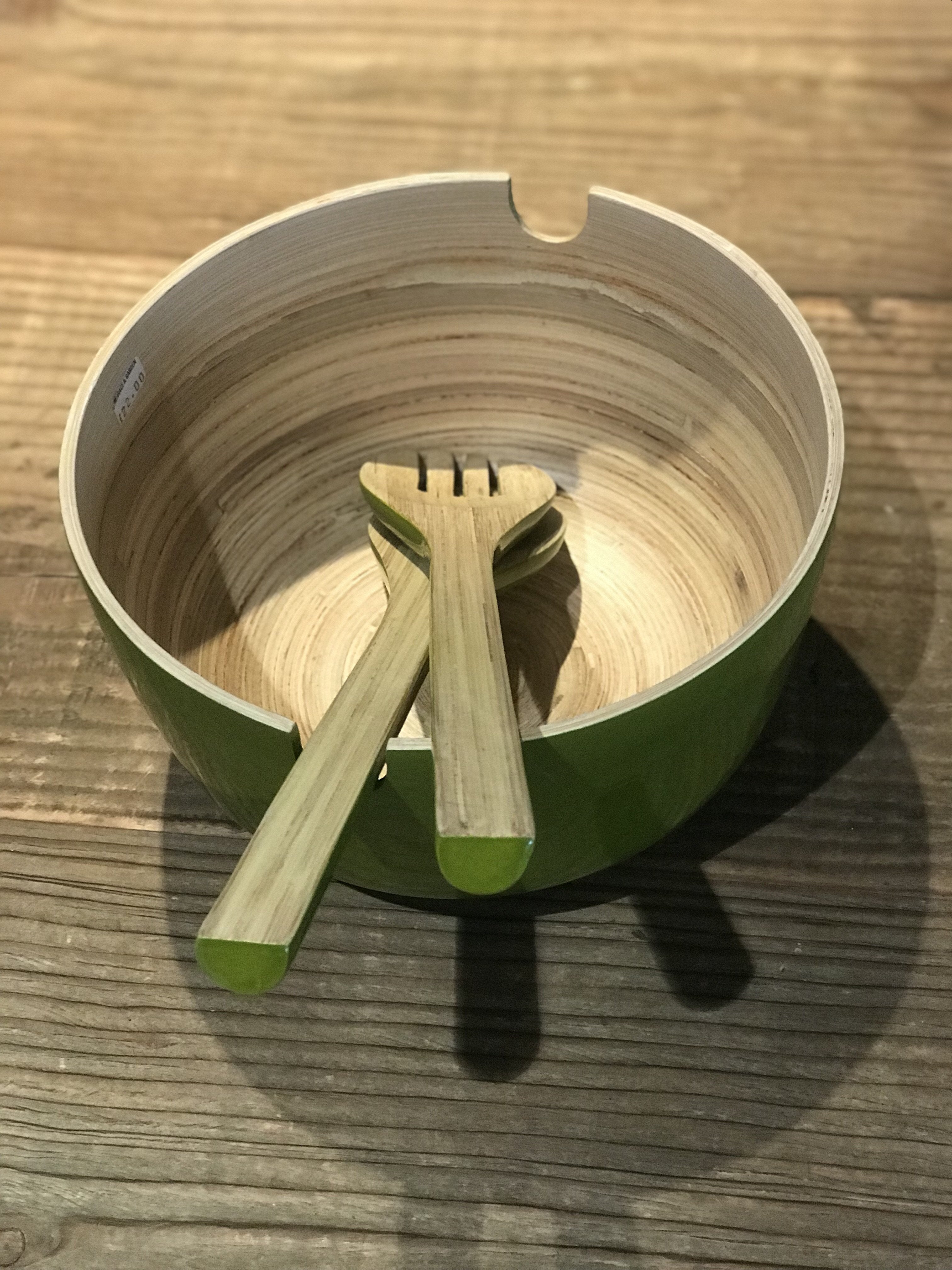 Bamboo Salad Bowl with servers green