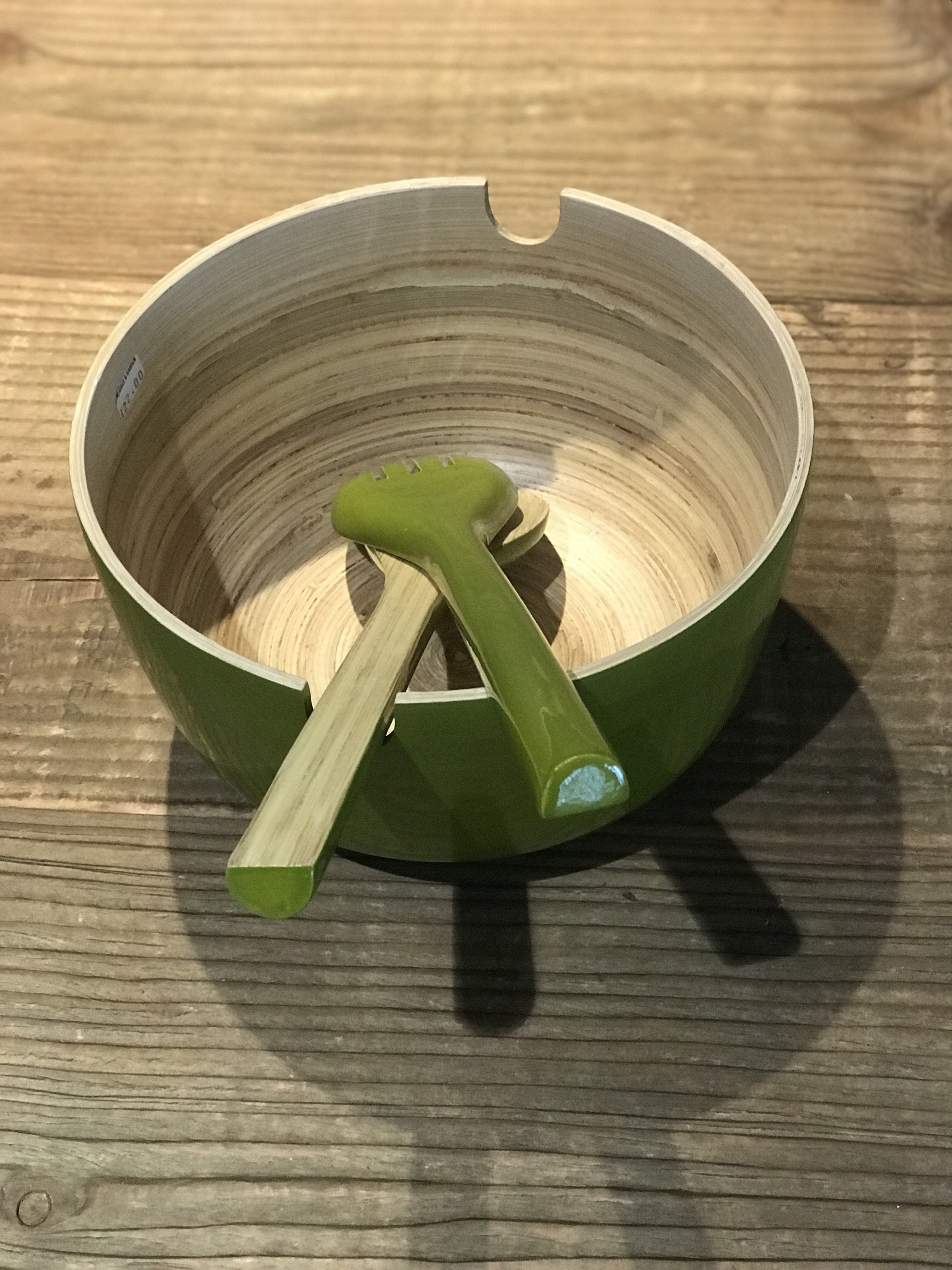 Bamboo Salad Bowl with Servers - Green