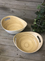 Load image into Gallery viewer, Set of 2 Oval Bamboo Bowls - White
