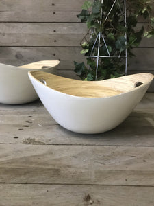 Set of 2 Oval Bamboo Bowls - White