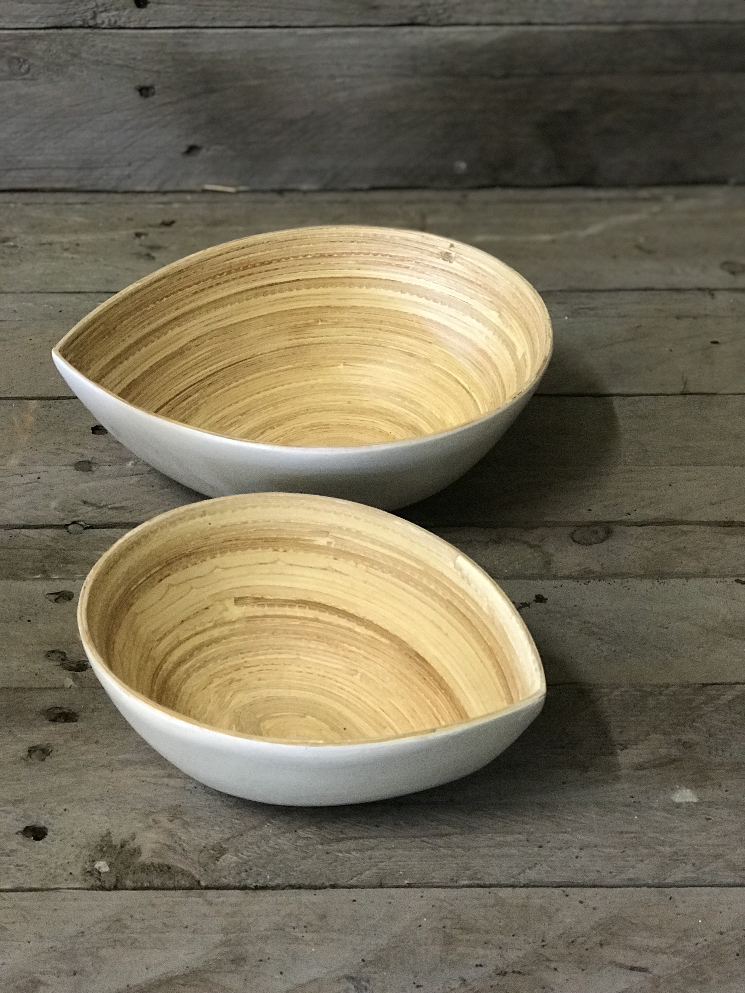 Set of 2 Bamboo Leaf Bowls - White