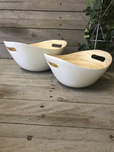 Set of 2 Oval Bamboo Bowls - White